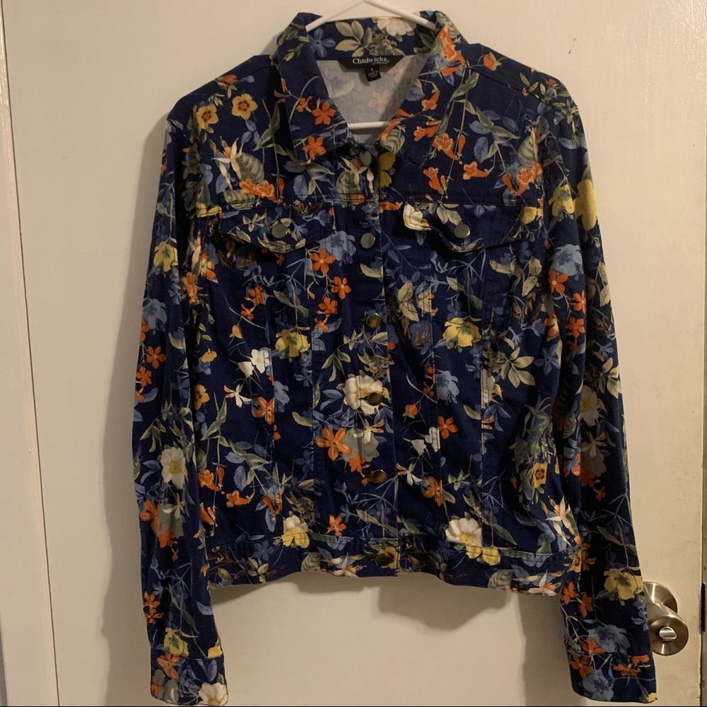 Blue Floral Button Up Jacket
